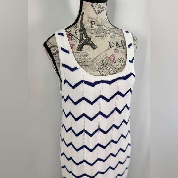 LOFT White + Navy Chevron Maxi Dress • Knit Sleeveless Summer Sundress • Size M - Picture 3 of 10